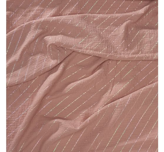 Crinkle muslin cotton fabric with hot-foil effect "Stripes"