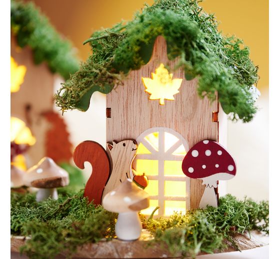 Kit di costruzione in legno VBS "Casa d'autunno", incl. LED