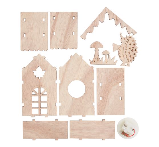 Kit di costruzione in legno VBS "Casa d'autunno", incl. LED