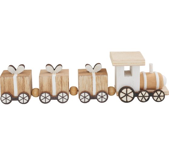 Miniature wooden train, with 3 gift wagons