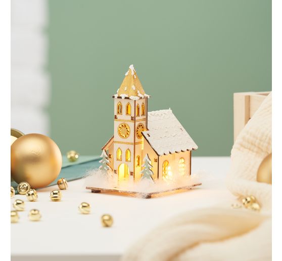 Kit di costruzione in legno "Chiesa" incl. LED