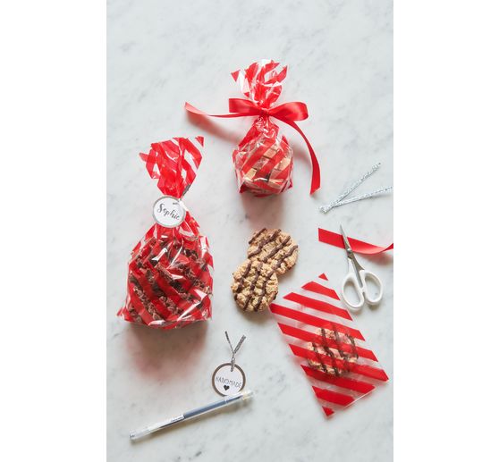 Bottom gusset bag "Red stripes" with sealing strip