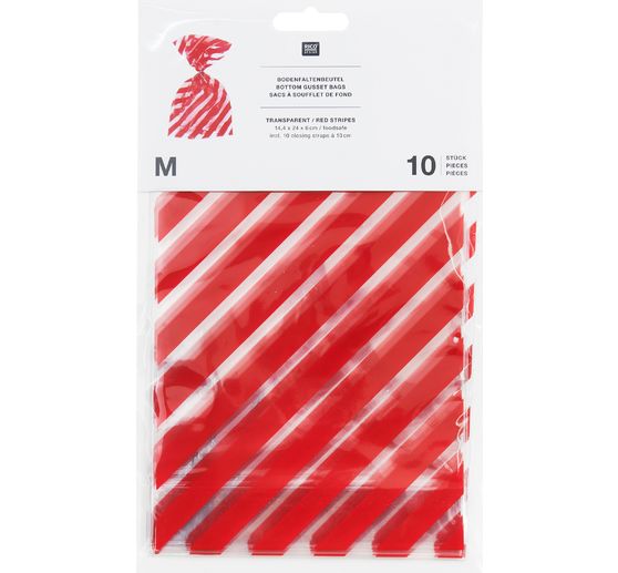 Bottom gusset bag "Red stripes" with sealing strip