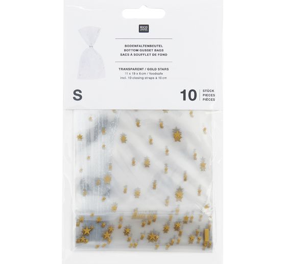 Bottom gusset bag "Golden stars" with sealing strip