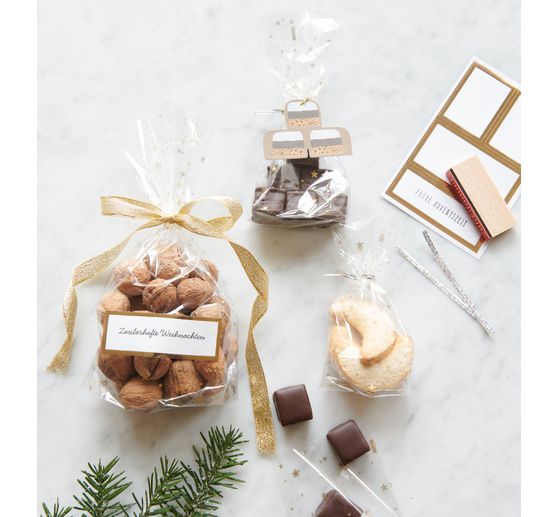 Bottom gusset bag "Golden stars" with sealing strip