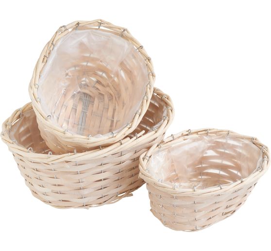 Wooden chipboard baskets, sets of 3, assorted 2
