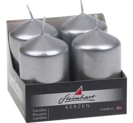 Piccole candele a pilastro &ldquo;Metallizzato&rdquo;, confezione da 4