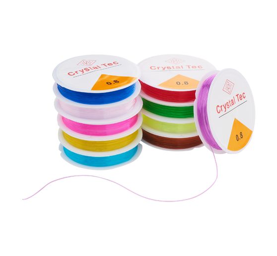 VBS Rubber cords "Magic Stretch", colorful mix, 0.8 mm, 10 rolls à 5 m