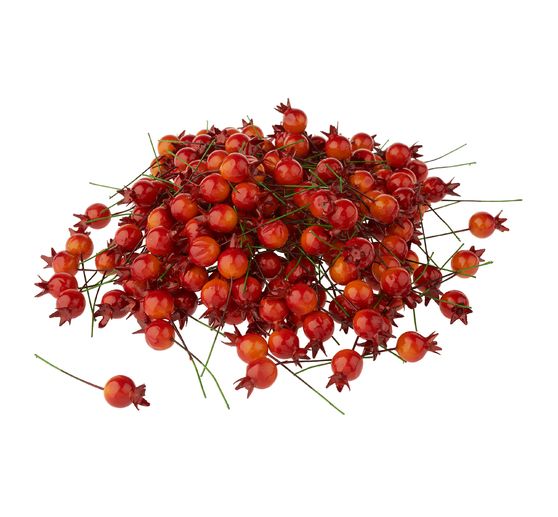 VBS Decorative rose hips on wire "Orange", 200 pieces
