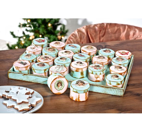 VBS Chipboard boxes "Round" on tray, 24 pieces