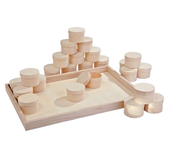 VBS Chipboard boxes "Round" on tray, 24 pieces
