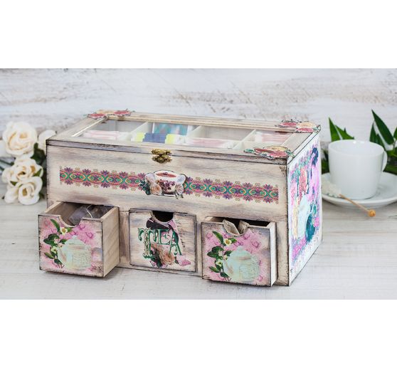 VBS Tea box with 3 drawers and viewing window