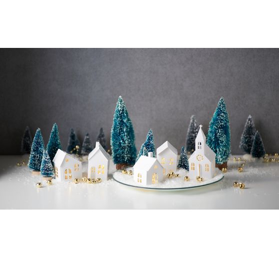 VBS Albero di Natale in miniatura, set da 16, ricoperto di neve