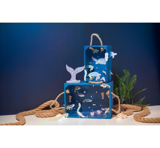 VBS Scatole di legno con doghe, set di 2