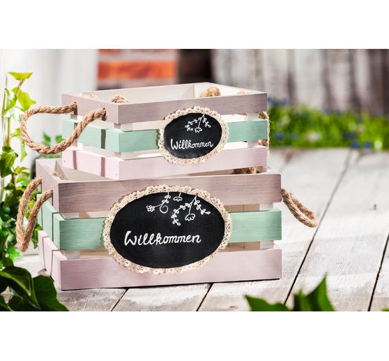 VBS Scatole di legno con doghe, set di 2