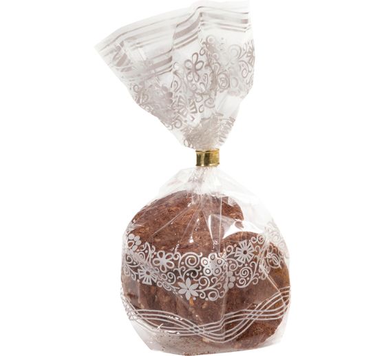 Cellophane bags with white lace print, 10 pieces