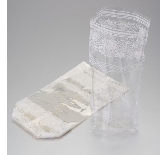 Cellophane bags with white lace print, 10 pieces