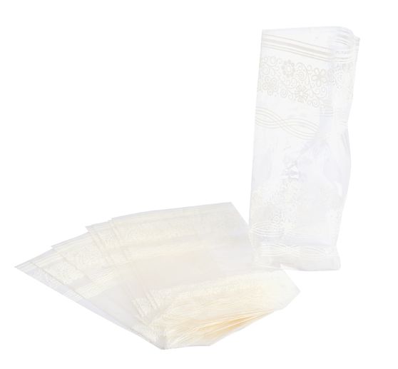 Cellophane bags with white lace print, 10 pieces