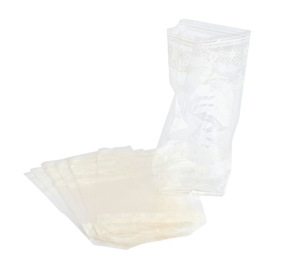 Cellophane bags with white lace print, 10 pieces