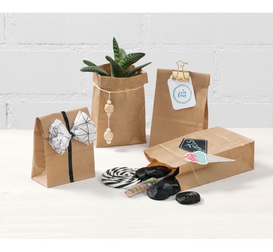 Paper bags with block bottom made of kraft paper, 15 pieces