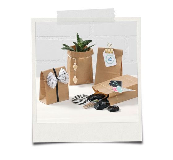Paper bags with block bottom made of kraft paper, 15 pieces