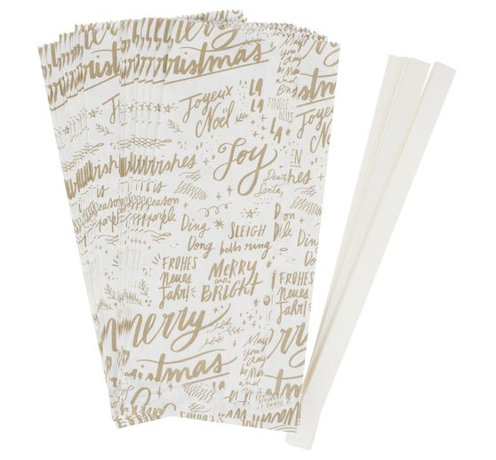 Paper bags star set "Merry Christmas", large, white