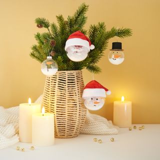 christmas balls as Santa Claus/a snowman